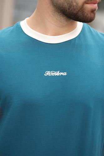 Petrol Mavisi Baskılı %100 Pamuklu  Erkek T-shirt E7135