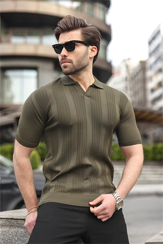 Haki Polo Yaka Triko Erkek Tişört E7469