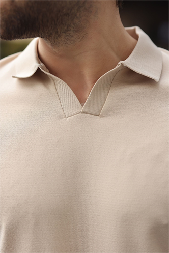 Taş Rengi Polo Yaka Triko Kısa Kollu Erkek Tişört E7463