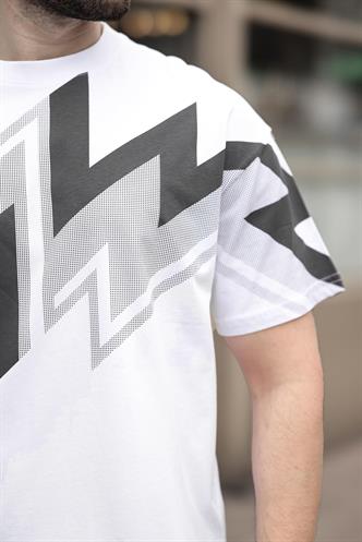 Beyaz Baskılı %100 Pamuk Erkek T-shirt E7111