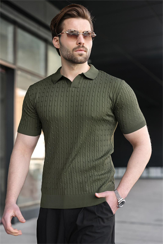 Haki Slim Fit Polo Yaka Triko Erkek Tişört E7472