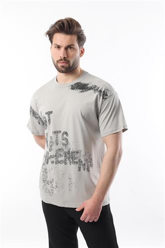 Boyalı Gri Baskılı Erkek T-shirt E7115