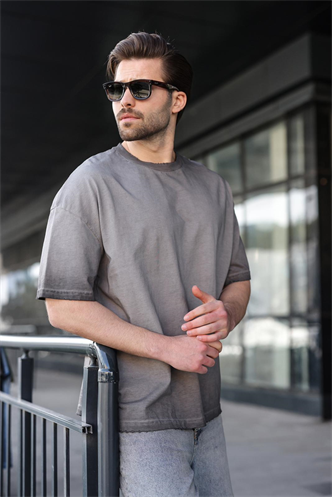 Siyah %100 Pamuklu Bisiklet Yaka Oversize Erkek Tişört E7177