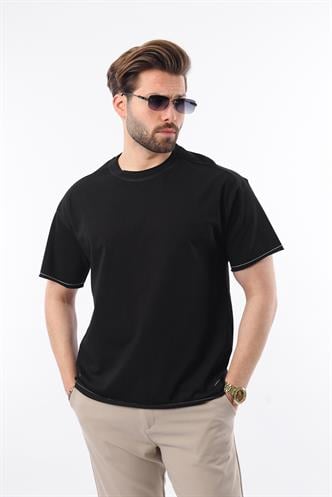  Madmext Siyah Bisiklet Yaka Basic Erkek Tişört E7105