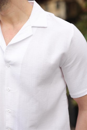 Beyaz %100 Pamuklu Erkek Şort Gömlek Takım E7361