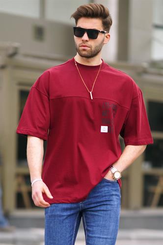 Bordo Oversize Baskılı Erkek Tişört 6193