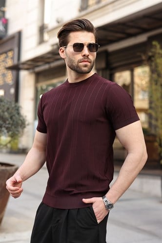 Madmext Erkek Bordo Triko Tişört 5684