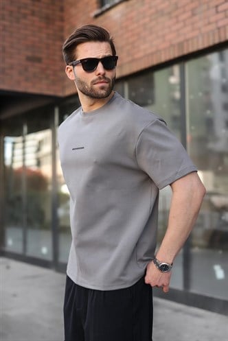 Füme Bisiklet Yaka Oversize Erkek Tişört E7176