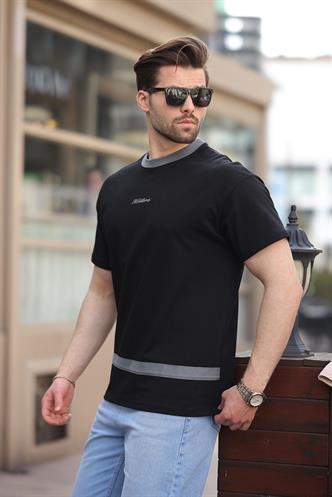 Siyah Baskılı %100 Pamuklu  Erkek T-shirt E7135