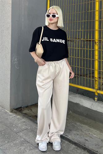 Siyah Oversize Baskılı Bisiklet Yaka Kısa Kollu Tişört MG2126