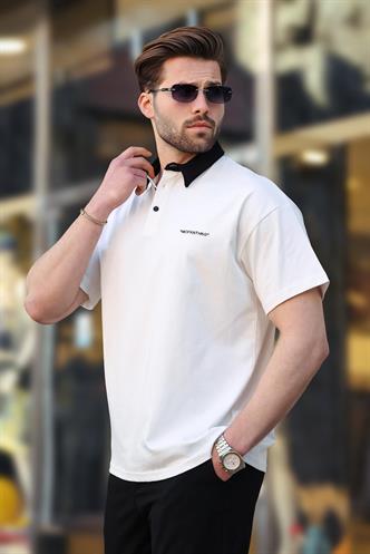 Madmext Ekru Düğmeli Polo Yaka Erkek T-shirt E7119