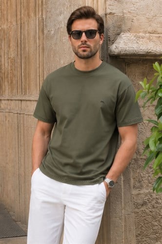 Haki Nakış Detaylı Erkek T-shirt E7112