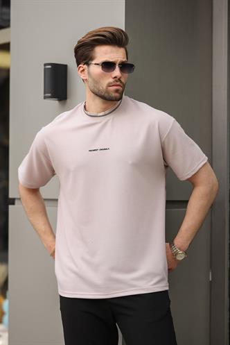 Bej Nakış Detaylı Basic Erkek T-shirt E7106