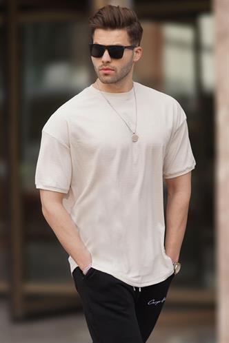Bej Basic Oversize Erkek Tişört 7012