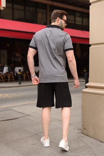 Füme %100 Pamuklu Polo Yaka Şort Tişört Takım E7358