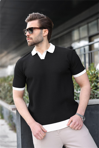 Siyah Polo Yaka Triko Erkek Tişört E7464