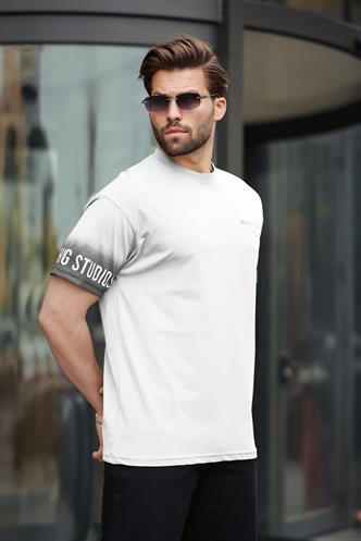 Ekru %100 Pamuklu Baskılı Erkek Tişört E7143