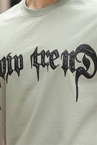 Mint Yeşili  Baskılı %100 Pamuk Erkek T-shirt E7141