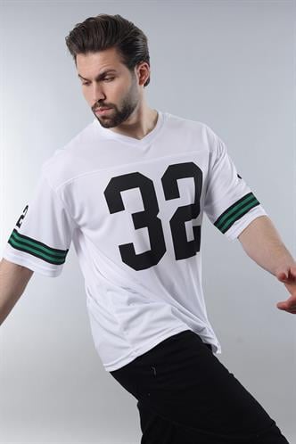 Beyaz Baskılı V Yaka Erkek Tişört E5838