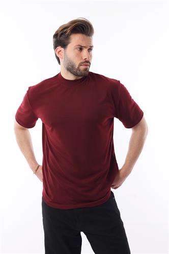 Bordo Bisiklet Yaka Basic Erkek T-shirt E7113