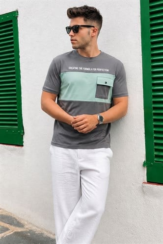 Madmext Men Printed Smoke Gray T-Shirt 5356