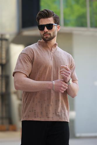 Kahverengi Hakim Yaka Erkek Basic Tişört E7148