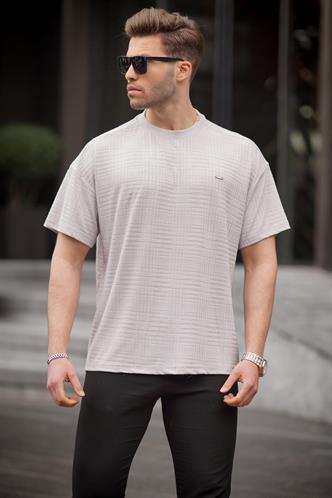 Boyalı Gri Oversize Bisiklet Yaka Erkek Tişört 6191