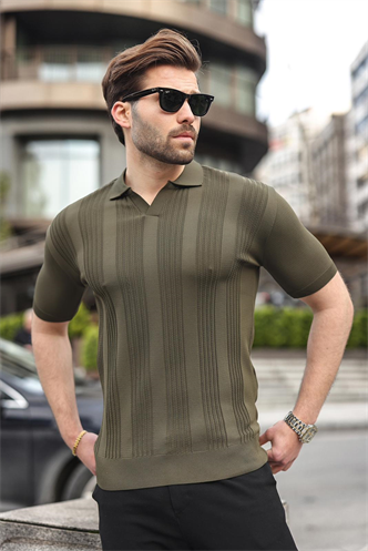 Haki Polo Yaka Triko Erkek Tişört E7469