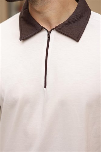 Ekru %100 Pamuklu Polo Yaka Şort Tişört Takım E7358