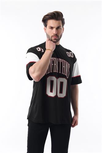 Siyah Baskılı Pamuklu Oversize Erkek T-shirt 7035