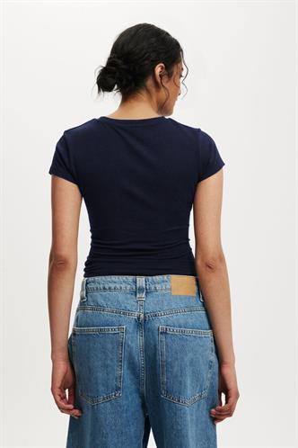 Lacivert Bisiklet Yaka Basic Kadın T-shirt Mg2479