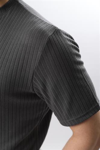 Füme Dokulu Çizgi Tasarım Bisiklet Yaka Erkek T-shirt E7122