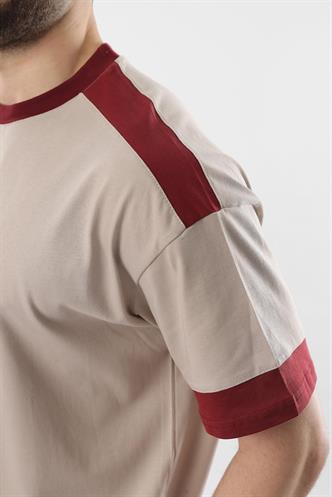 Bej Omzu Şerit Detaylı Erkek T-shirt E7125