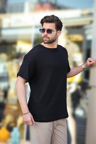 Madmext Siyah Bisiklet Yaka Oversize Erkek T-shirt E7134