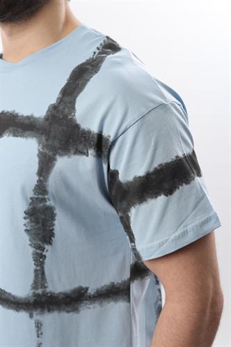 Bebe Mavisi Bisiklet Yaka Baskılı Basic Erkek T-shirt E7109