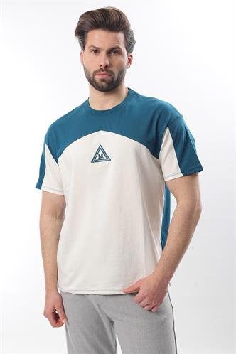 Petrol Mavisi  OverFit Garnili Erkek T-shirt E7104
