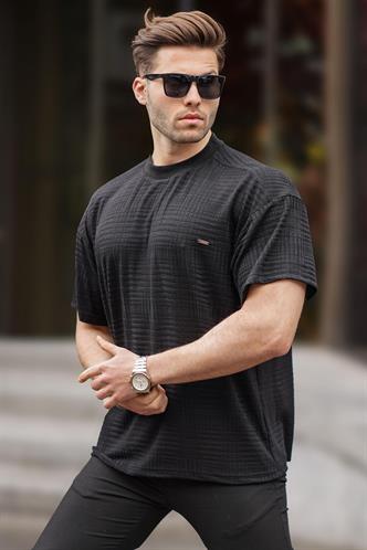 Siyah Oversize Bisiklet Yaka Erkek Tişört 6191