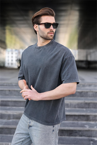 Siyah %100 Pamuklu Oversize Erkek Tişört E7178