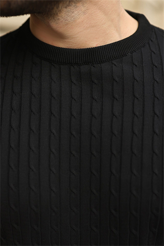 Siyah Bisiklet Yaka Triko Erkek Tişört E7468