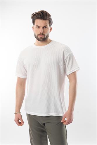 Beyaz Bisiklet Yaka Erkek T-shirt E7127