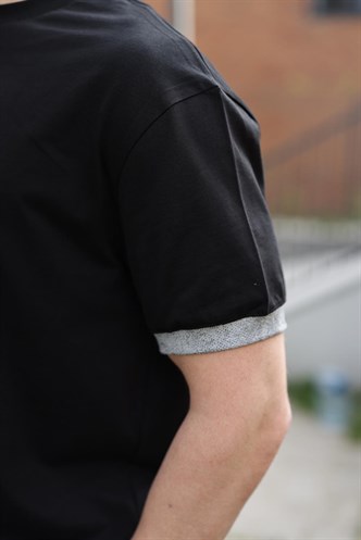 Siyah %100 Pamuklu Bisiklet Yaka Şort Tişört Takım E7359