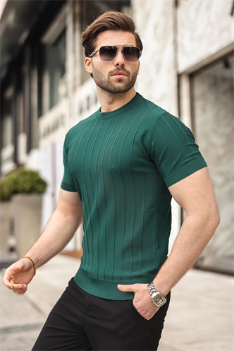 Madmext Erkek Nefti Yeşili Triko Tişört 5684