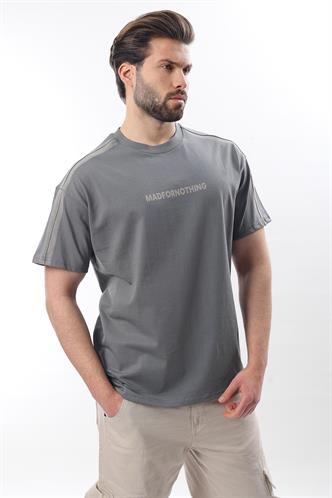 Füme Bisiklet Yaka Baskılı Erkek T-shirt E7110