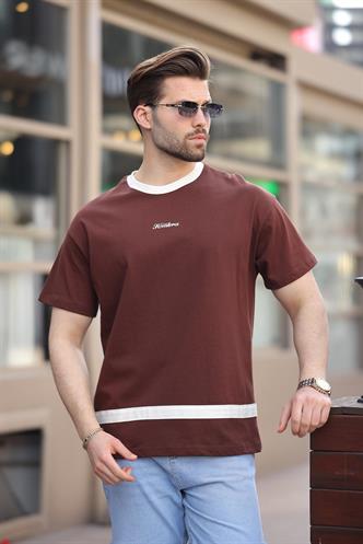 Acı Kahverengi Baskılı %100 Pamuklu  Erkek T-shirt E7135