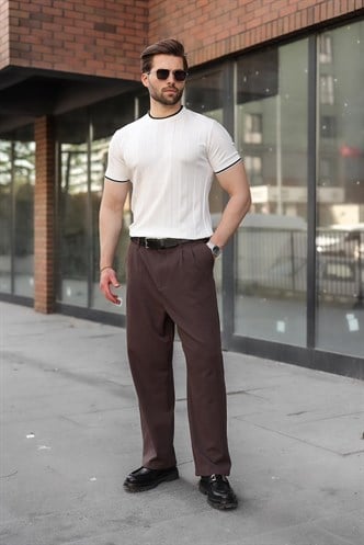 Beyaz Bisiklet Yaka Regular Fit Triko Erkek Tişört E7487