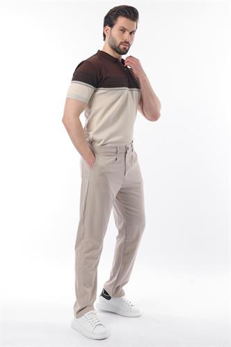 Kahverengi Fermuarlı Polo Yaka Desenli Erkek T-shirt E7296