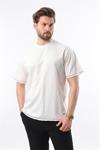  Madmext Ekru Bisiklet Yaka Basic Erkek Tişört E7105