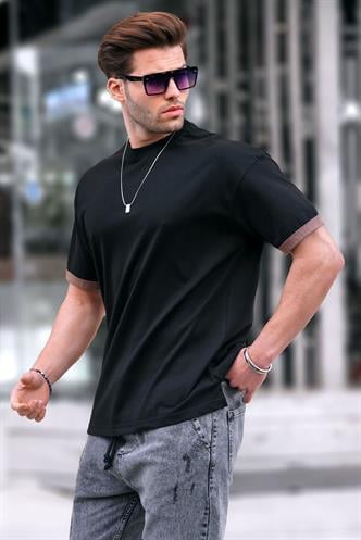 Siyah Oversize Bisiklet Yaka Tişört 6184