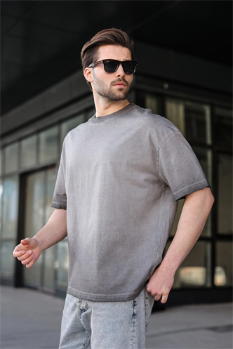 Siyah %100 Pamuklu Bisiklet Yaka Oversize Erkek Tişört E7177