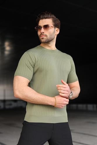 Haki Bisiklet Yaka Triko Erkek Tişört E7460